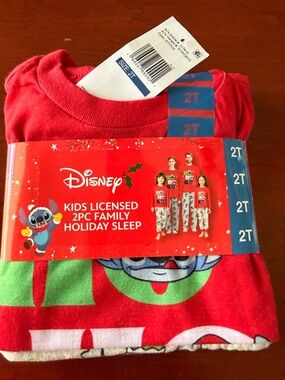 Disney Red and Green Stitch Holiday 2-Piece Kids Pajama Set